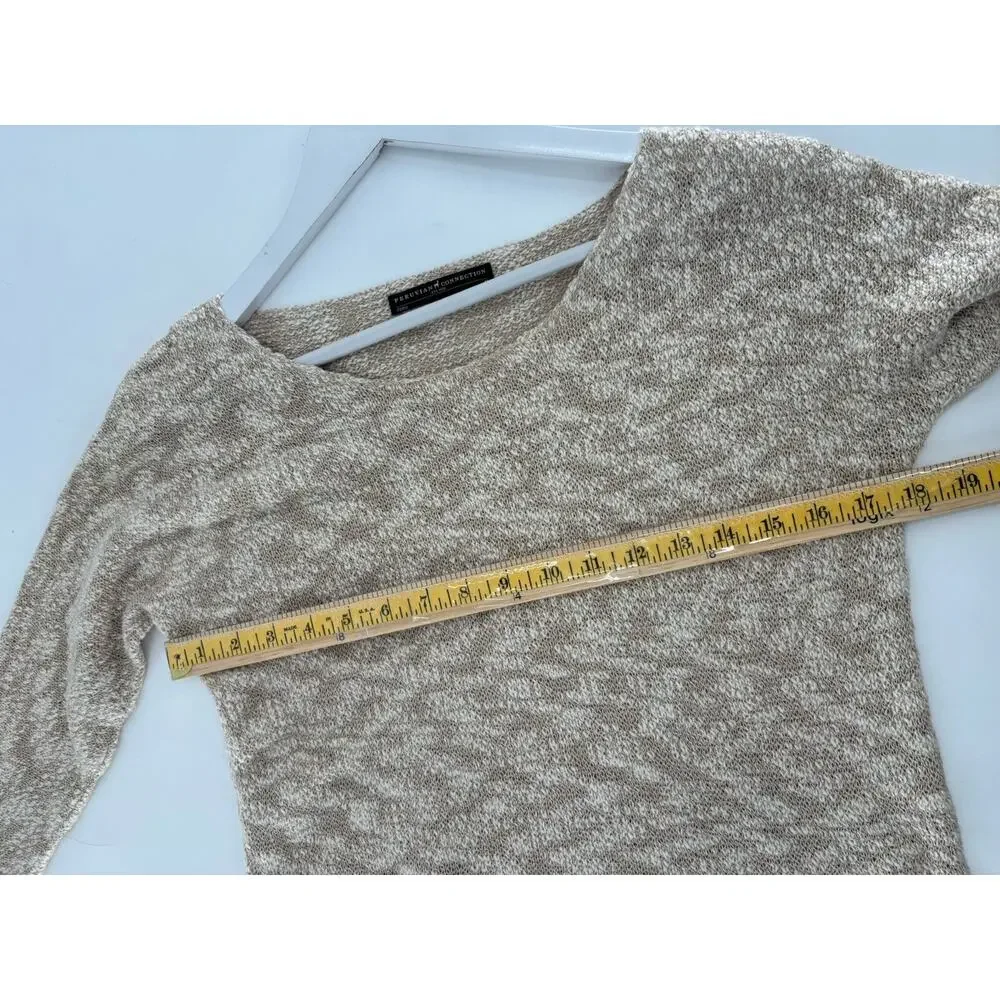 Peruvian Connection Sweater Womens Medium Beige Cotton Blend Pullover Sheer Knit
